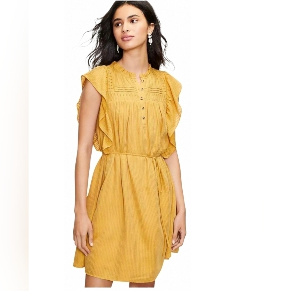 Loft above knee length cotton/Viscose Yellow Beachy comfy Women's dress Sz S